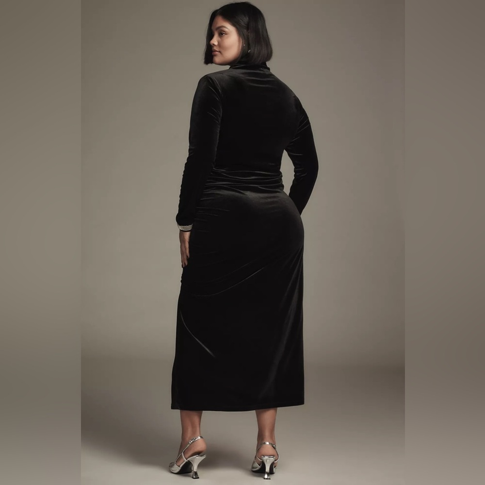 Anthropologie The Maya Ruched Cowl-Neck Dress: Velvet Long-Sleeve Edition - Picture 4 of 16